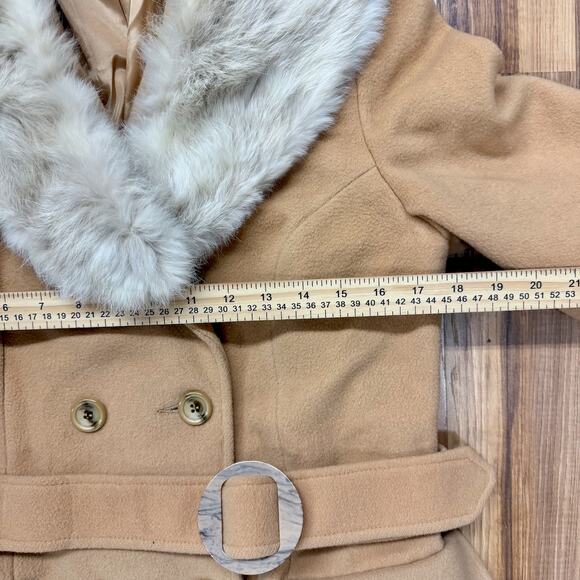Vintage Sears 60s/70s Brown Faux Fur Coat M Belted Double-Breasted Hollywood Mod - Picture 6 of 7
